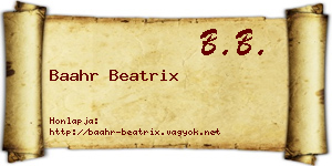 Baahr Beatrix névjegykártya